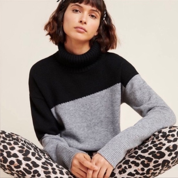 Anthropologie Black/Grey Color Block Turtleneck - Picture 3 of 6